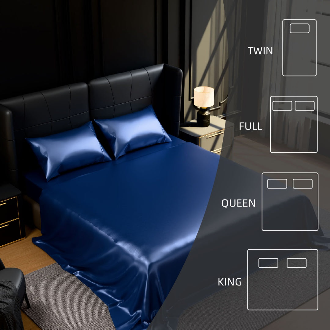 Satin Bed Sheets, Queen Size Sheets Set, 4 Pcs Silky Bedding Set With 15 Inches Deep Pocket For Mattress Queen, Navy Blue