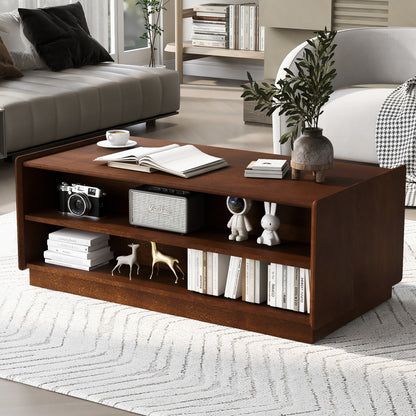 U-Can Modern Rectangle Coffee Table With 4 Drawers And 2 Display Shelves, 47.2  Wood Coffee Table With Fluted Style, Tempered Glass For Living Room