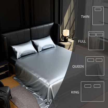 Satin Bed Sheets, Full Size Sheets Set, 4 Pcs Silky Bedding Set With 15 Inches Deep Pocket For Mattress Full, Grey