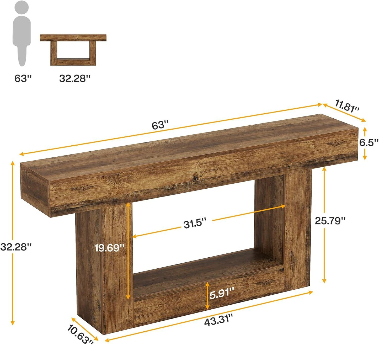 Console Table 2-Tier Entryway Table Wood Sofa Table