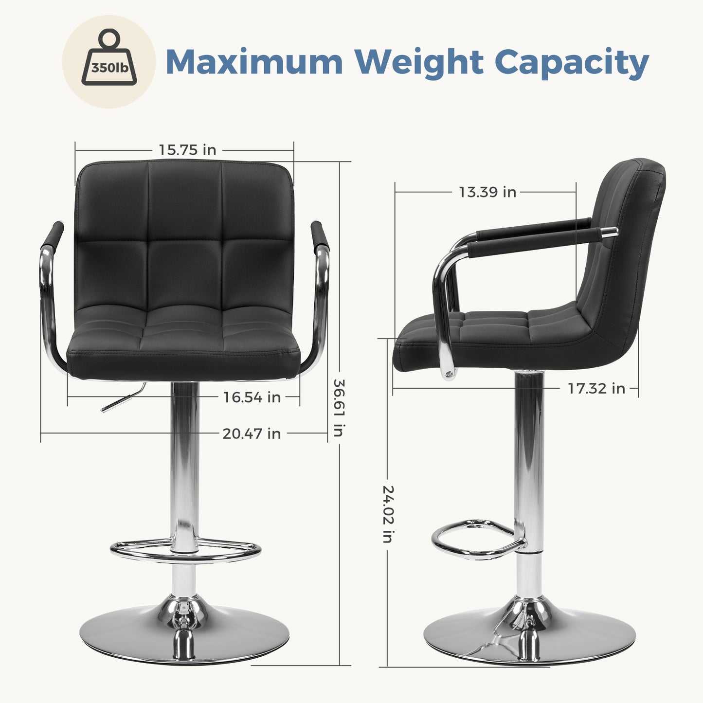 2-piece Bar Chairs, Adjustable Rotating Bar Chairs, Equipped With Padded Armrests And Backrests, Made Of Waterproof Polyurethane Leather Material