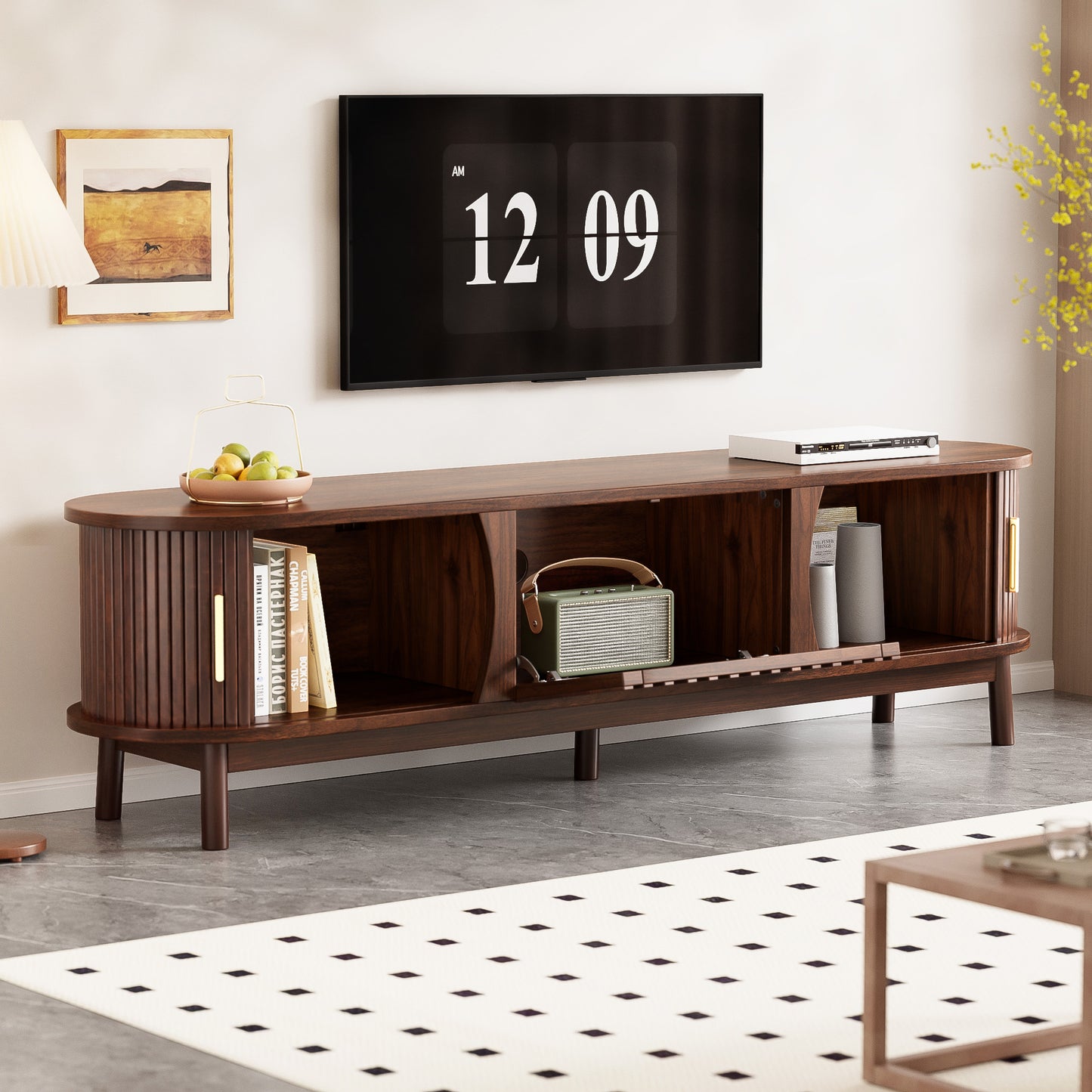 Modern Farmhouse TV Stand For 75 TVs, Wood Entertainment Center With Storage Cabinet, TV Console Table For Living Room, Bedroom