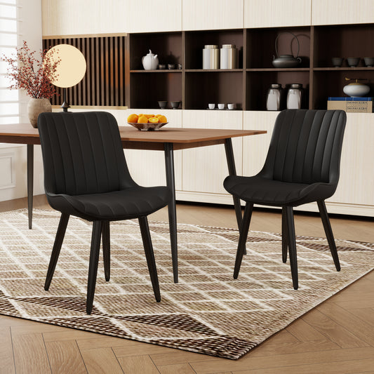Set Of 2 Modern PU Leather Dining Chairs With Thick Cushions & Metal Legs, Armless Faux Leather Side Chairs For Kitchen, Dining Room