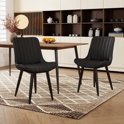Set Of 2 Modern PU Leather Dining Chairs With Thick Cushions & Metal Legs, Armless Faux Leather Side Chairs For Kitchen, Dining Room