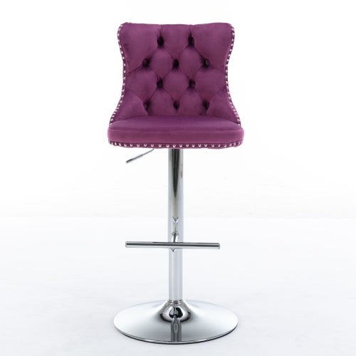 Swivel Velvet Barstools Adjusatble Seat Height From 25-33 Inch Purple,Set Of 2