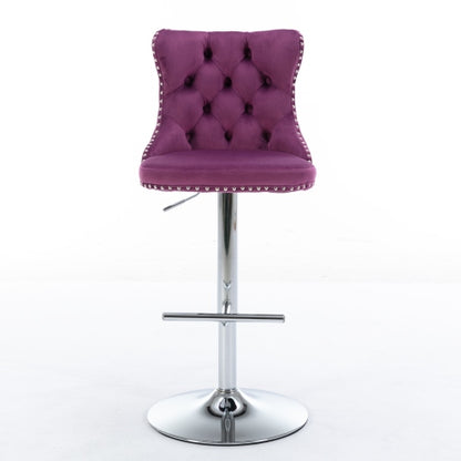 Swivel Velvet Barstools Adjusatble Seat Height From 25-33 Inch Purple,Set Of 2