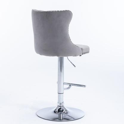 Swivel Velvet Barstools Adjusatble Seat Height From 25-33 Inch, Chrome Base Bar Stools With Backs Comfortable Tufted For Home Pub And Kitchen Island,Set Of 2,  AS1712GY, Gray