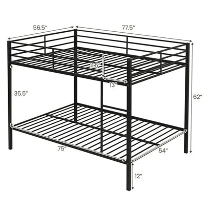 Black Metal Bunk Bed With Guardrail, 12 Ground Clearance 79.5LBS Net Weight Easy Assembly