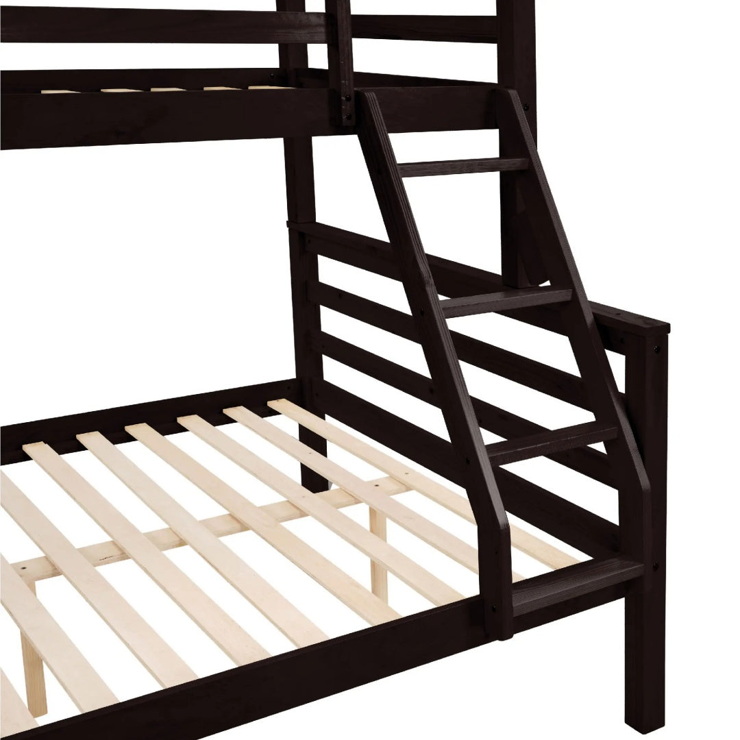 Twin Over Full Bunk Bed With Thick Posts,Wooden Bunk Bed With High Guardrail And Ladder For Kids, Teens, Dorm Rooms, And Guest Rooms,No Box Spring Needed,Espresso