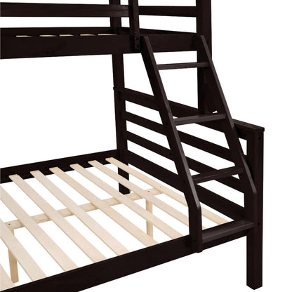 Twin Over Full Bunk Bed With Thick Posts,Wooden Bunk Bed With High Guardrail And Ladder For Kids, Teens, Dorm Rooms, And Guest Rooms,No Box Spring Needed,Espresso