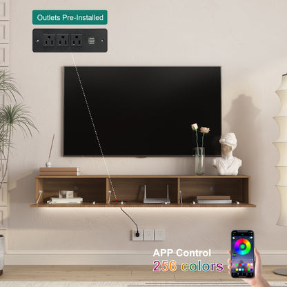 Floating TV Stand Wall Mounted With 16 Color LEDs,65inch Modern TV Stand, Floating TV Cabinet Entertainment Center For 55 60 65 Inch TV