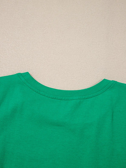 Ruffled Sleeve Slim Fit Crew Neck Top