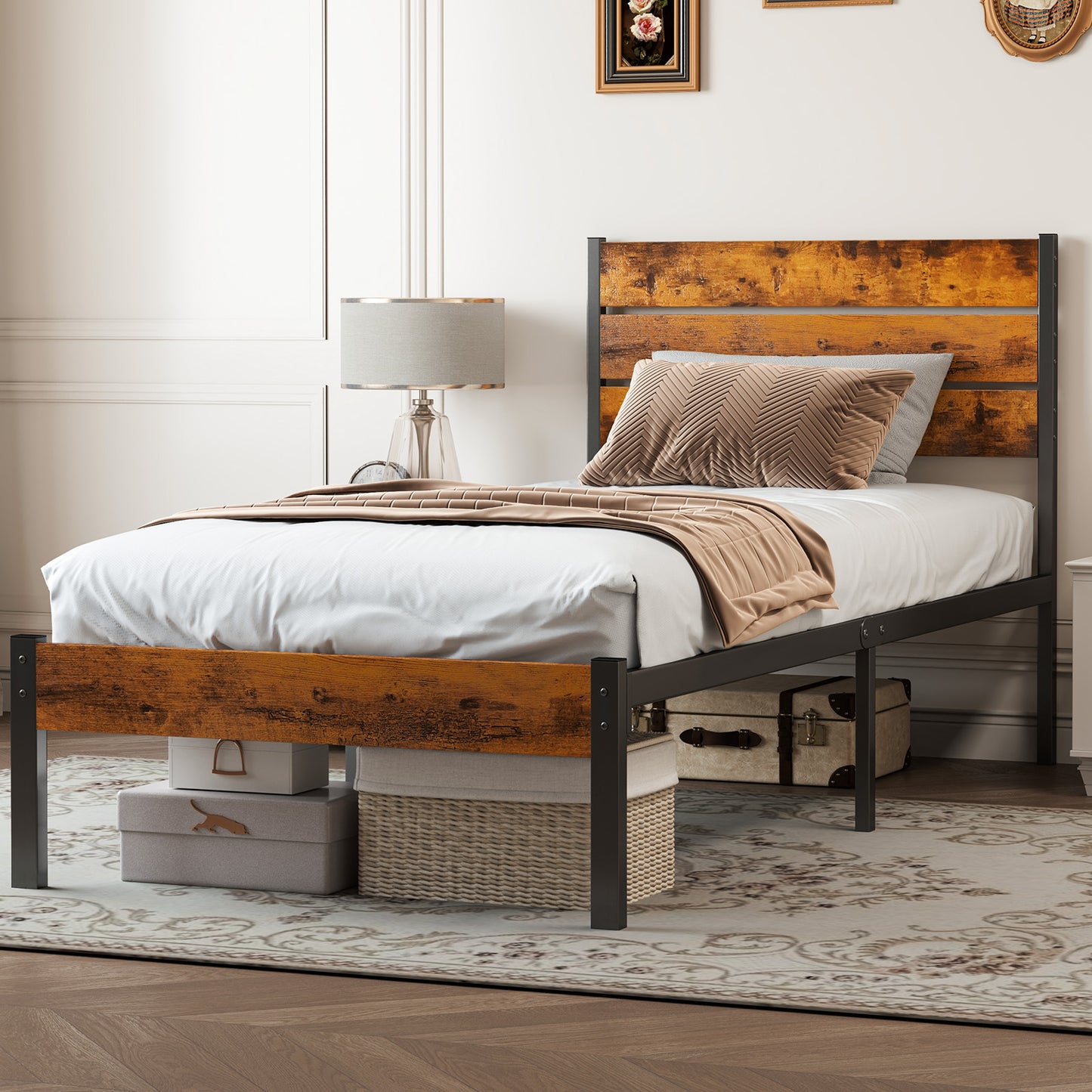 Metal Platform Bed Frame - Mattress Foundation With Headboard And Footboard
