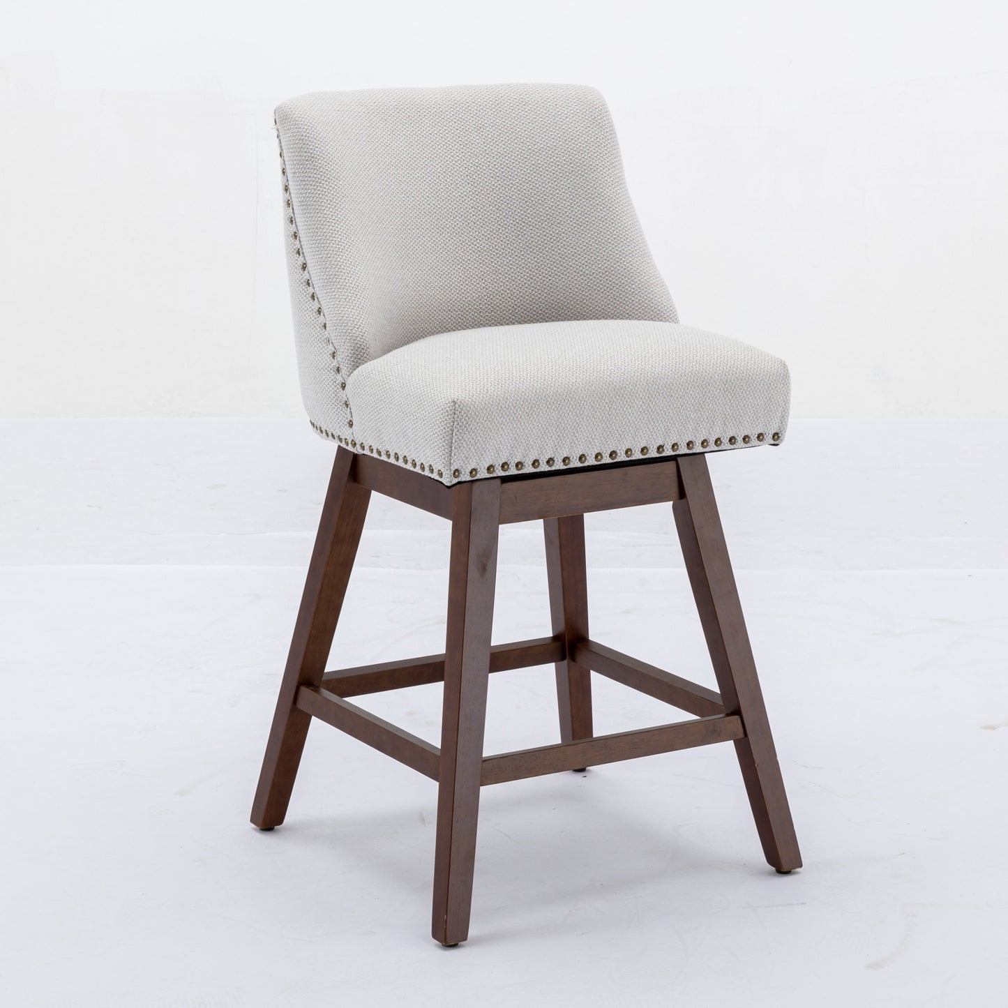 Counter Height Swivel Barstools, 26'' H Seat Height Upholstered Bar Stools Set Of 2, Fabric In Ivory