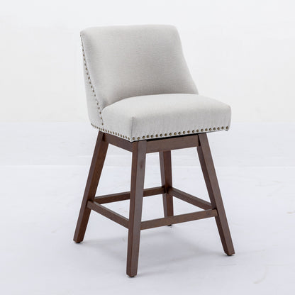Counter Height Swivel Barstools, 26'' H Seat Height Upholstered Bar Stools Set Of 2, Fabric In Ivory