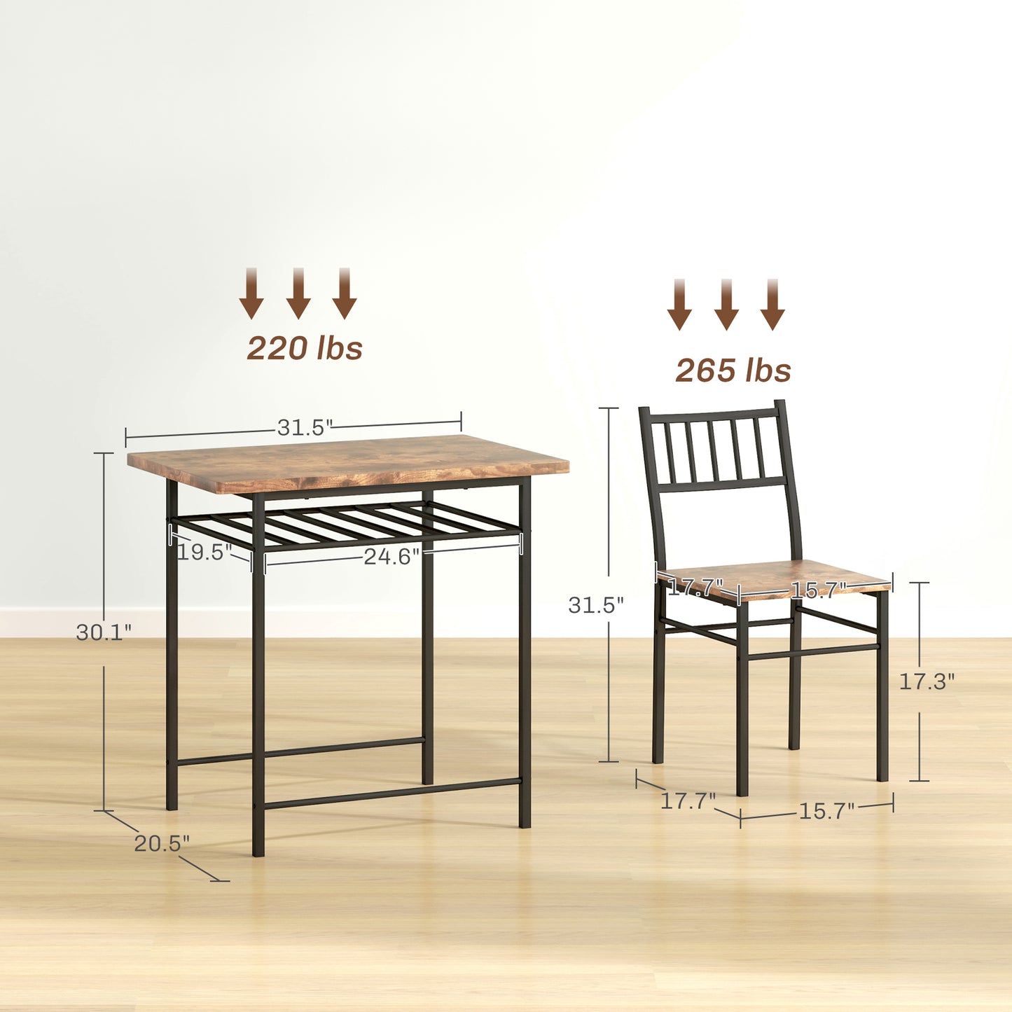 3-Piece Small Dining Table Set for 2