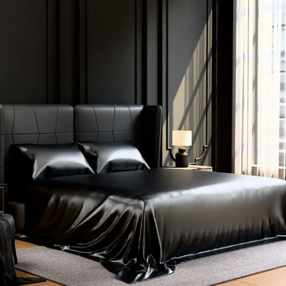 Satin Bed Sheets, King Size Sheets Set, 4 Pcs Silky Bedding Set With 15 Inches Deep Pocket For Mattress  King, Black