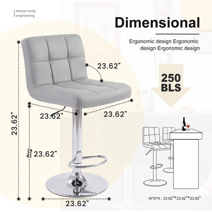 Bar Stools Set Of 2, Counter Height Barstools,Square Seat Cushion Barstool With Back, Height Adjustable PU Leather Swivel Barstool