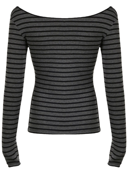 Striped Boat Neck Long Sleeve T-Shirt