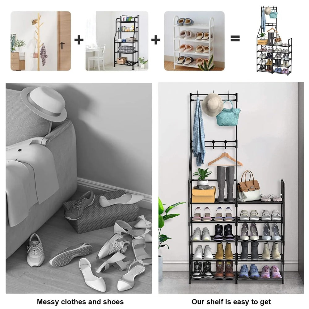 Double-row Single-hanging Coat And Shoe Racks