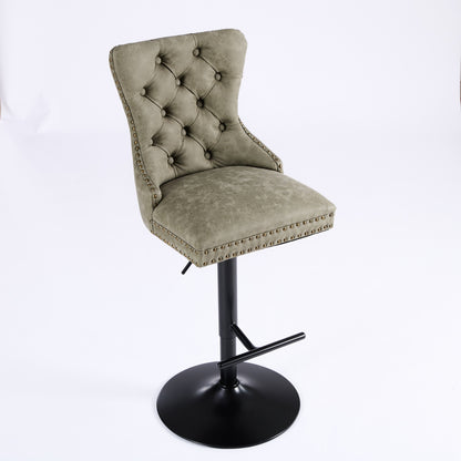 A&A Furniture,Aged And Retro PU Swivel Barstools Adjusatble Seat Height From 26-33 Inch, Modern Bar Stools With Backs Comfortable Tufted For Home Pub And Kitchen Island Olive Green,Set Of