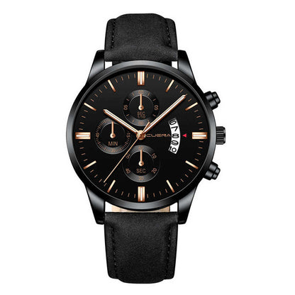 CUENA Fashion Men's Stainless Steel Watch Leather Band Analog Quartz Wrist Watch