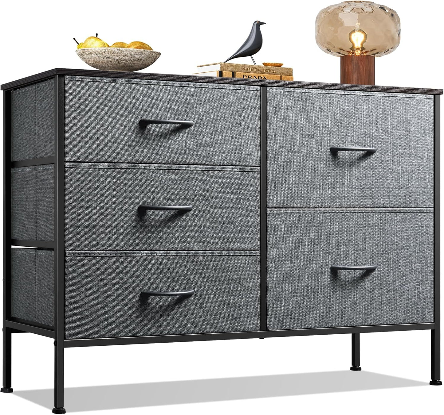 5 Drawer Dresser For Bedroom, Drawers With Wooden Top Metal Frame