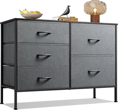 5 Drawer Dresser For Bedroom, Drawers With Wooden Top Metal Frame