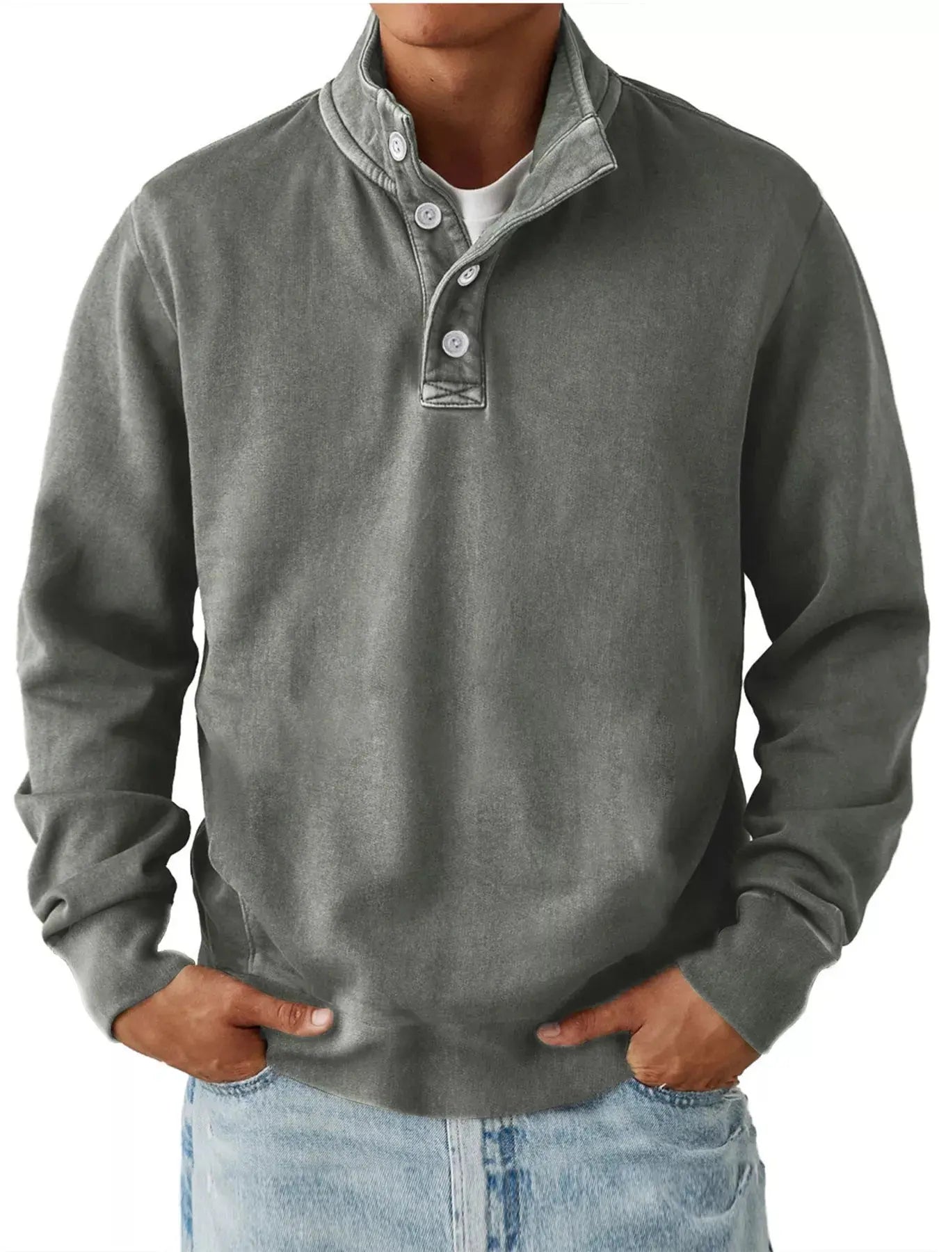 Men's Button Detail Long Sleeve Sweatshirt