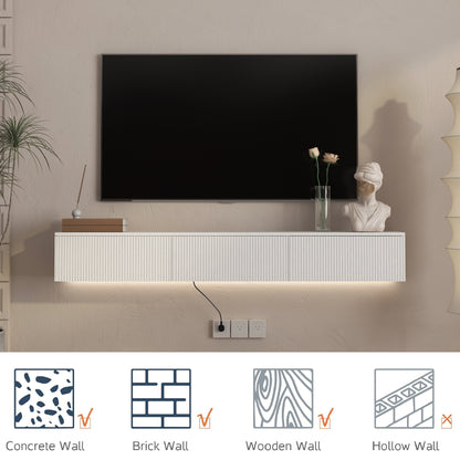 Floating TV Stand Wall Mounted With 16 Color LEDs,65inch Modern TV Stand, Floating TV Cabinet Entertainment Center For 55 60 65 Inch TV