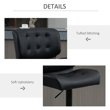 Bar Height Bar Stools Set Of 2 With Adjustable Seat, Adjustable Swivel Barstools With Thick Padded Cushion And Metal Footrest For Home Bar, Black