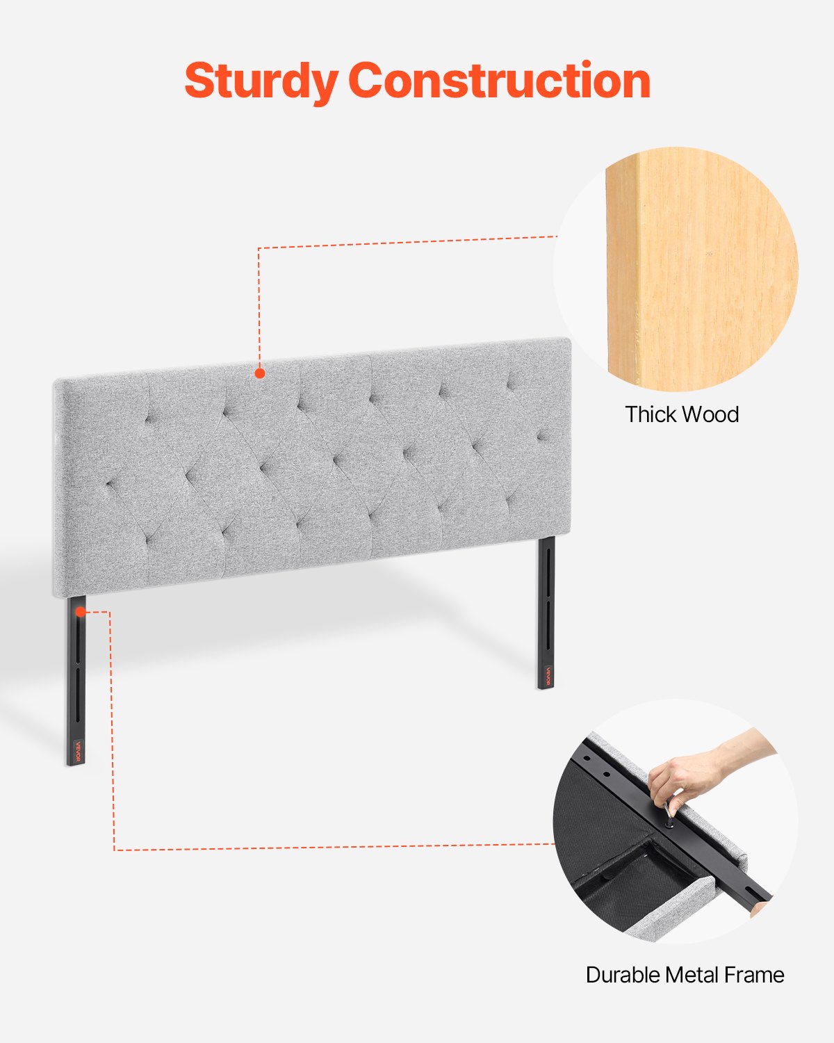 Headboard, Full Size Headboard With Adjustable Height, Comfortable Diamond Tufted For Full Size Bed, W 56.3 X H（35.6-47.4）inches, Ideal For Bedroom, Hotel, Homestay, Dormitory, Light Grey