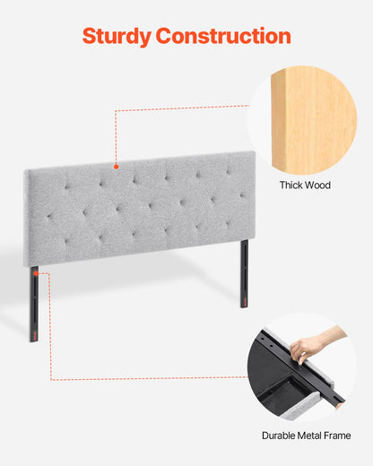 Headboard, Full Size Headboard With Adjustable Height, Comfortable Diamond Tufted For Full Size Bed, W 56.3 X H（35.6-47.4）inches, Ideal For Bedroom, Hotel, Homestay, Dormitory, Light Grey