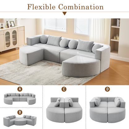 Boneless Couch Modular Sectional Sofa 114.9 Free-combined Sofa Couch Sofa Bed Compression Sofa With Deep Seating And Curved Design For Living Room, Grey