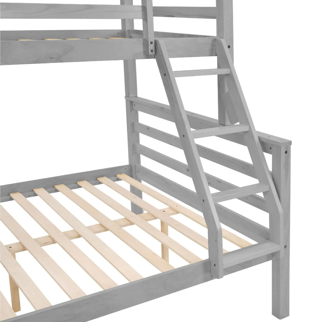 Twin Over Full Bunk Bed With Thick Posts,Wooden Bunk Bed With High Guardrail And Ladder For Kids, Teens, Dorm Rooms, And Guest Rooms,No Box Spring Needed,Grey