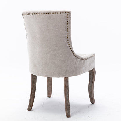 AA Furniture  Ultra Side Dining Chair  Thickened Fabric Chairs With Neutrally Toned Solid Wood Legs Bronze Nail Head  Set Of 2 Beige