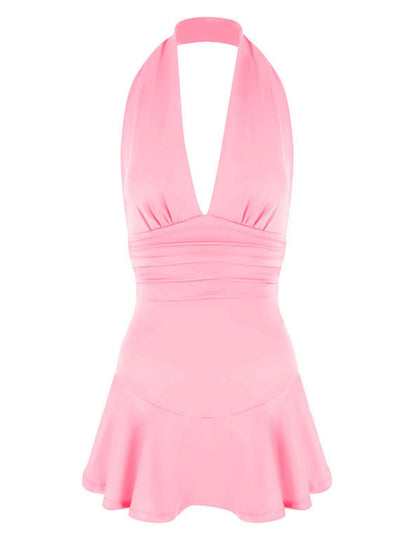 Halter Neck Ruffle Hem Mini Dress