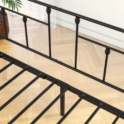 Twin Size Daybed Metal Frame With Trundle Set, Twin Day Bed Sofa, Daybed And Roll Sofa Bed For Guest Room, Bedroom, Living Room, Victorian Style, Black