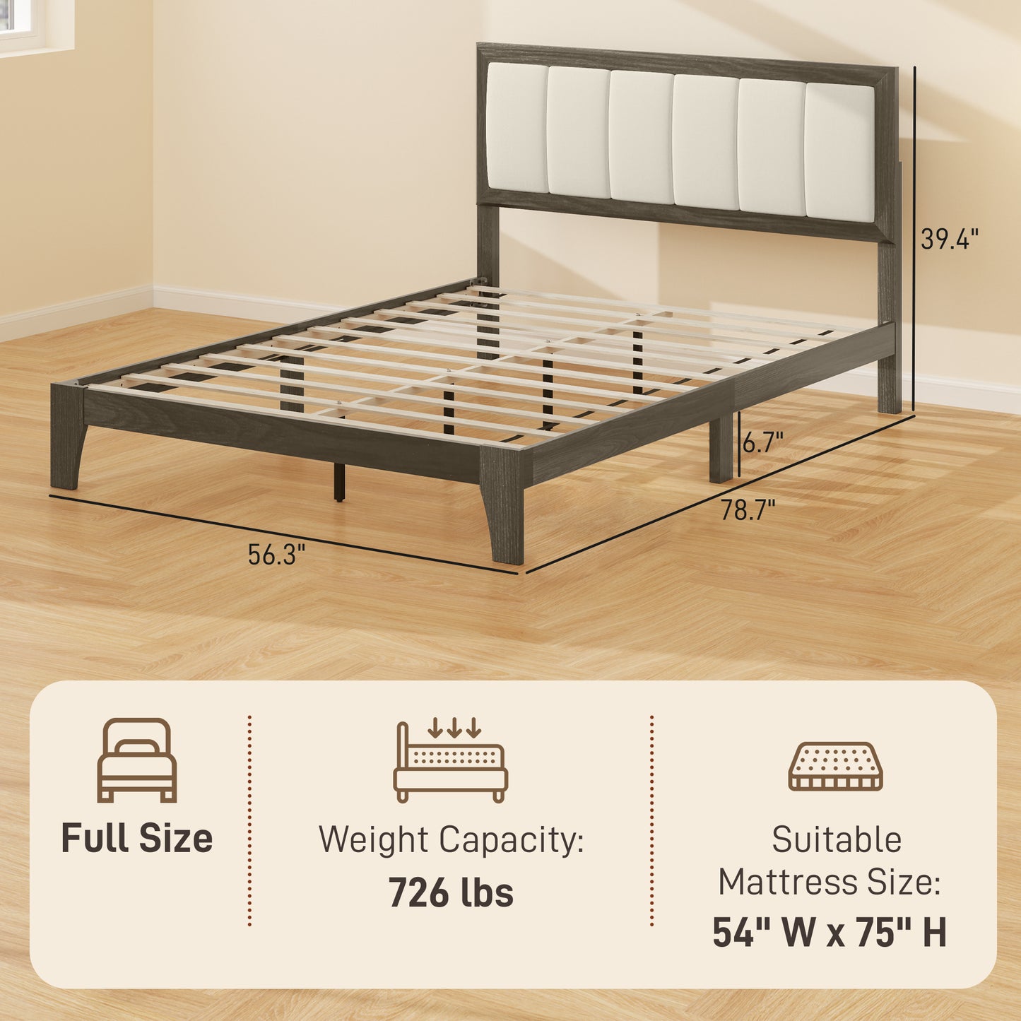 Full Bed Frame With Headboard Full Size Platform Bed Frame With Wooden Slats No Box Spring Needed Charcoal Gray