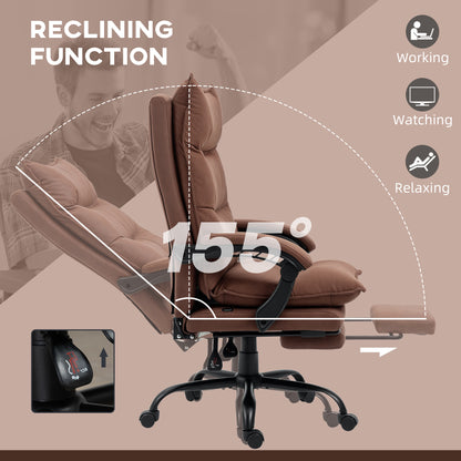 Executive Massage Office Chair with 6 Vibration Points, Microfiber Computer Desk Chair, Heated Reclining Chair with Footrest, Armrest, Double Padding, Brown
