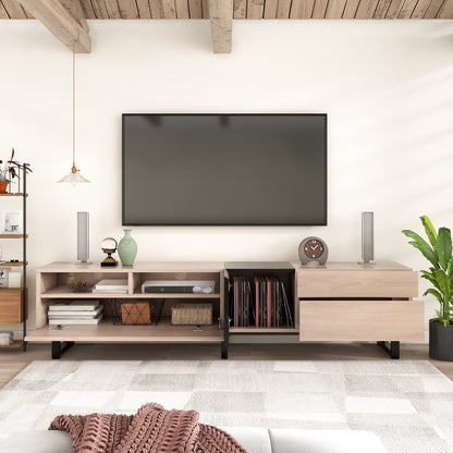 Modern TV Stand For 80'' TV With Double Storage Space, Media Console Table, Entertainment Center With Drop Down Door For Living Room, Bedroom, Home Theatre