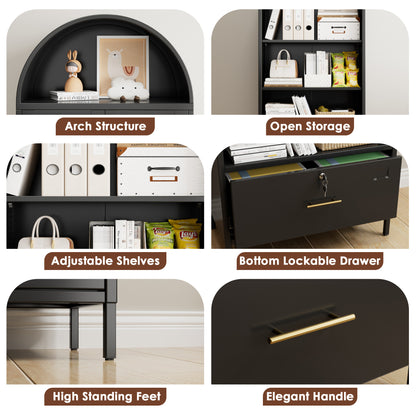 Metal Arched Household Storage Cabinet In Black And White Color
