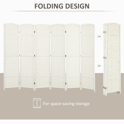 Folding Room Divider Screen 6 Panel 6' Tall Privacy Screen Freestanding Wood Partition for Home Office, White