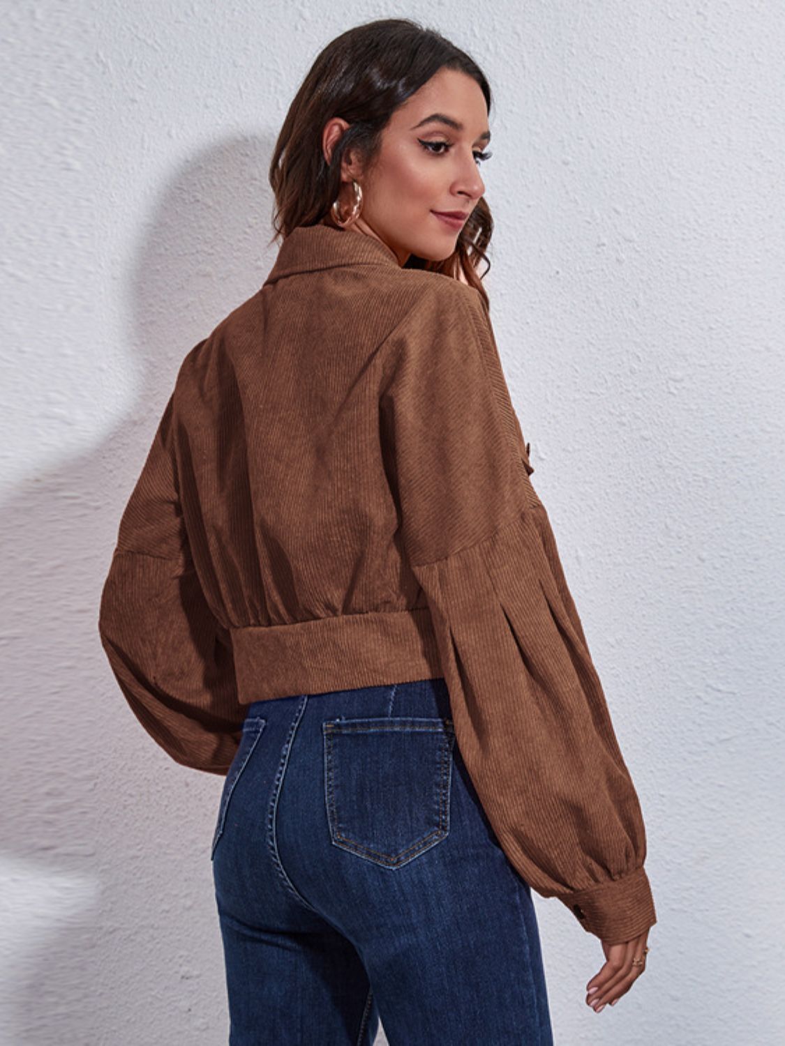 Button Down Collared Neck Cropped Jacket