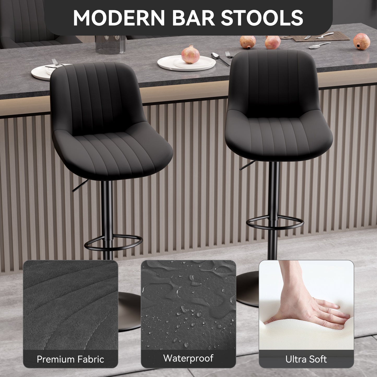 Bar Stools, Adjustable Modern Swivel Bar Stools With Backs, Counter Height Performance Fabric Island Chairs For Home Kitchen