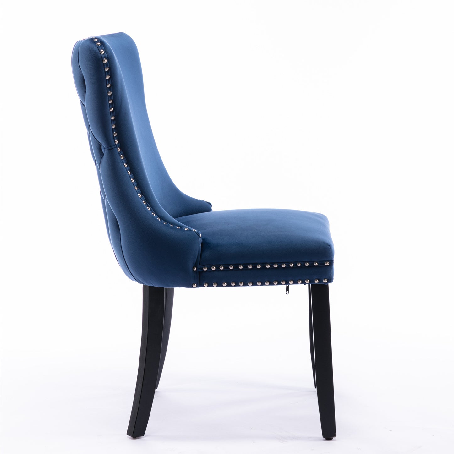 A&A Furniture,Upholstered Wing-Back Dining Chair With Backstitching Nailhead Trim And Solid Wood Legs,Set Of 2, Blue,SW8809BL, KD
