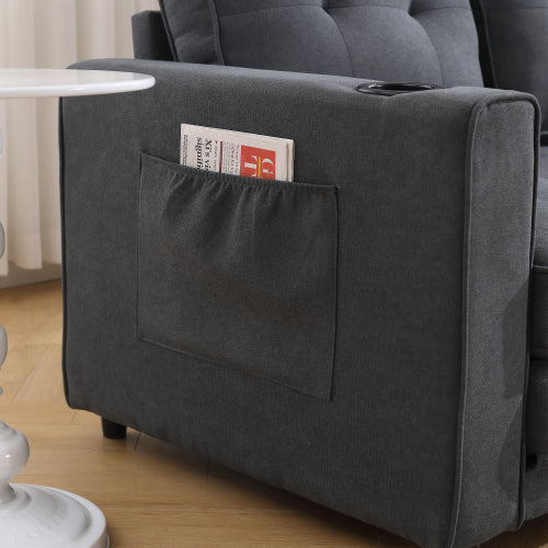 VIDEO Provided 3-in-1 Upholstered Futon Sofa Convertible Sofa Bed,Foldable Tufted Loveseat With Pull Out Sleeper Couch Bed