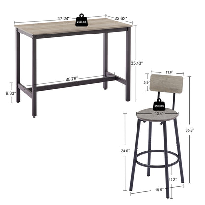 Bar Table Set With 4 Bar Stools PU Soft Seat With Backrest, Grey, 47.24  L X 23.62  W X 35.43  H