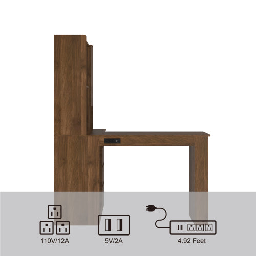 L Shaped Desk With Charger,Computer Desk With Drawers,Bookshelf, With LED Light,Modern Corner Desk,Home Office Desk,L-Shaped Study Table Writing Desk,Corner Gaming Computer Desk With Storage