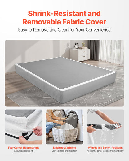 Box Spring, Queen Size Bed Frame With Washable Fabric Cloth, Heavy Duty Metal Frame For Queen Bed, 9 In Mattress Foundation, 3500 Lbs Max Weight Capacity, Easy Assembly, 79.1L X 59.6W X 9.1H In